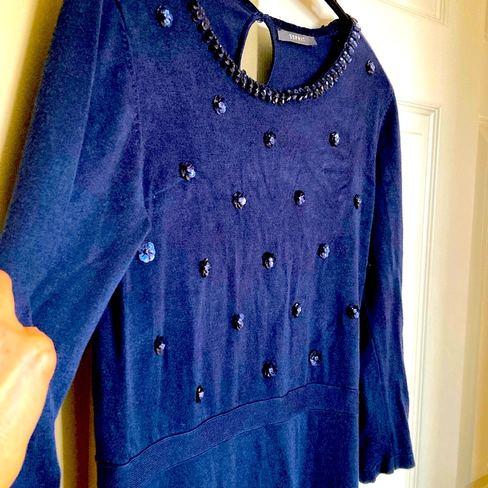 Esprit navy Blue Long Sleeve Sheath knitted Dress